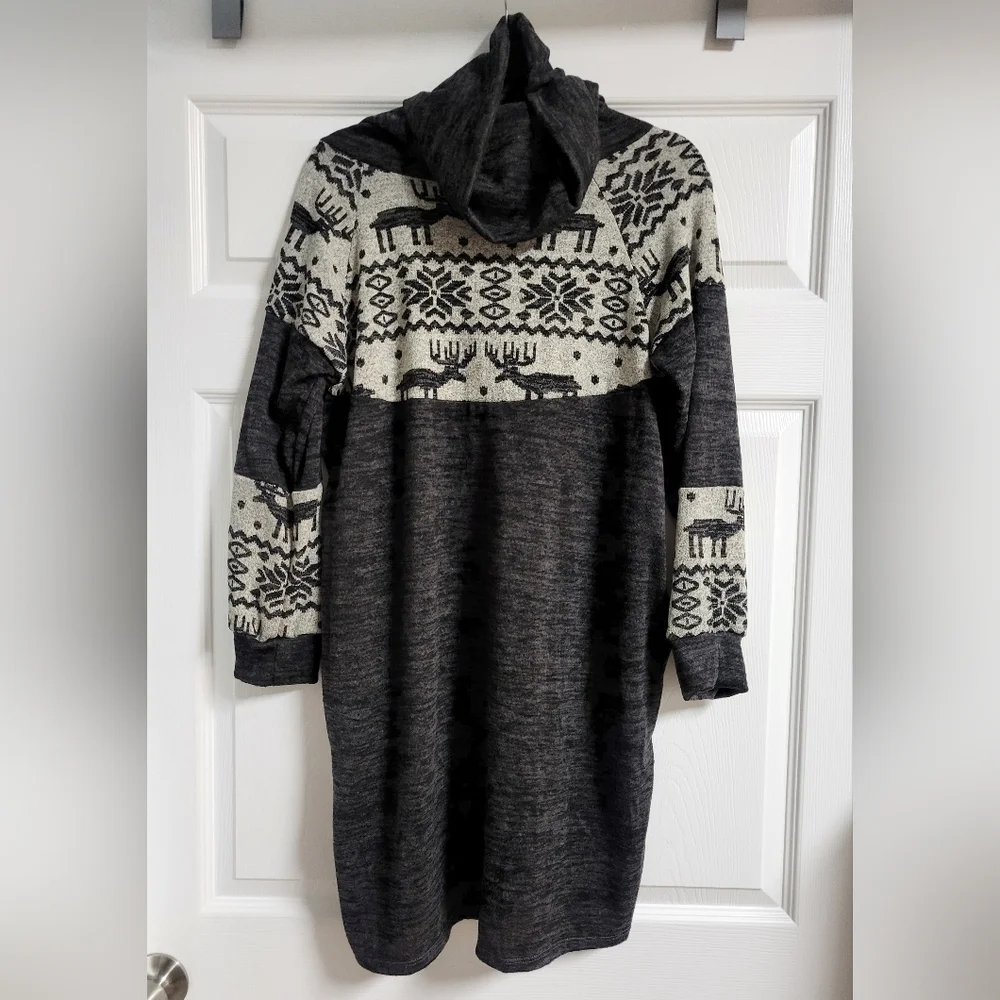 NWT - Jodifl Womens Dark And Light Gray Winter Cowl Neck Sweater Dress Size M